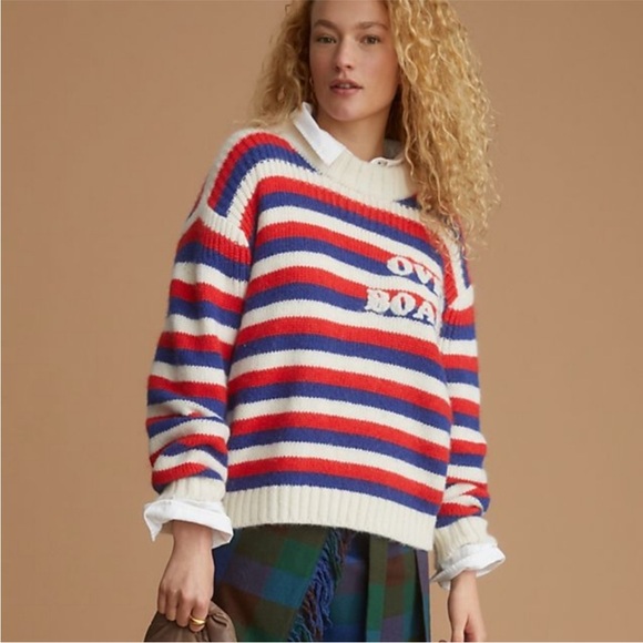 Mother The Biggie Oversized Crewneck Striped Over Board Sweater Size Small NWT - Picture 2 of 5